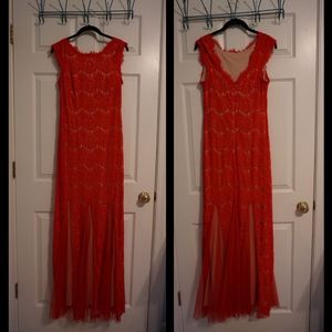 Betsy & Adam Size 6 Red Lace Prom Dress Evening Gown (EUC) 💃